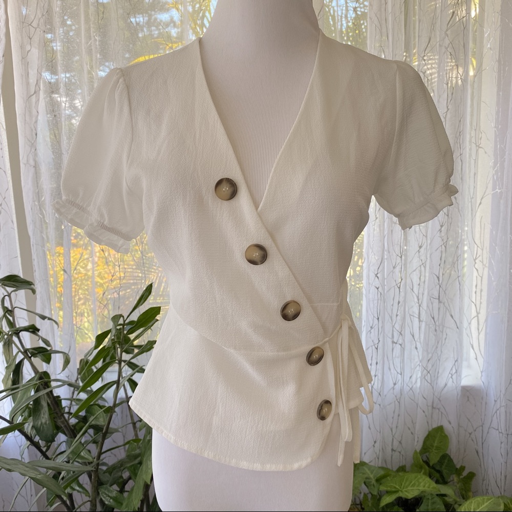 LOVE J - Wrap Tie Blouse With Puff Sleeves